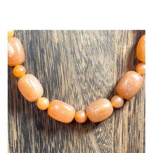 Sterling Silver Clasped Orange Aventurine Gemstone Beaded Necklace Handmade 17"